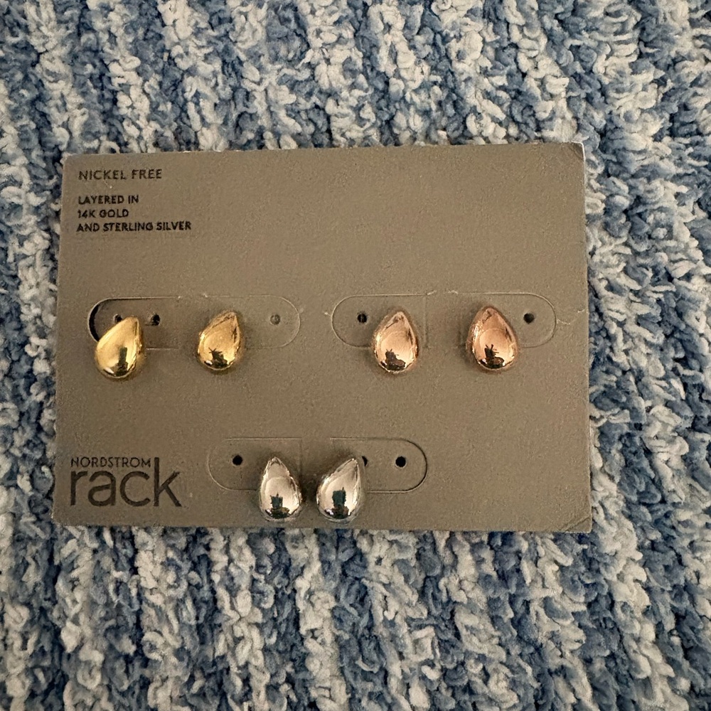 Nordstrom Rack Gold, Silver, and Rose Gold Teardrop Earrings Set